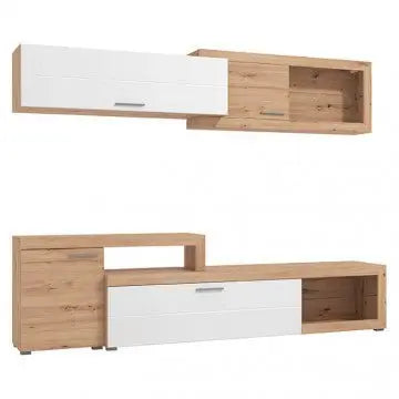 Soggiorno Kanas Rovere Artigiano e Bianco Laccato cm 248,5 x 41,5 x 201 h