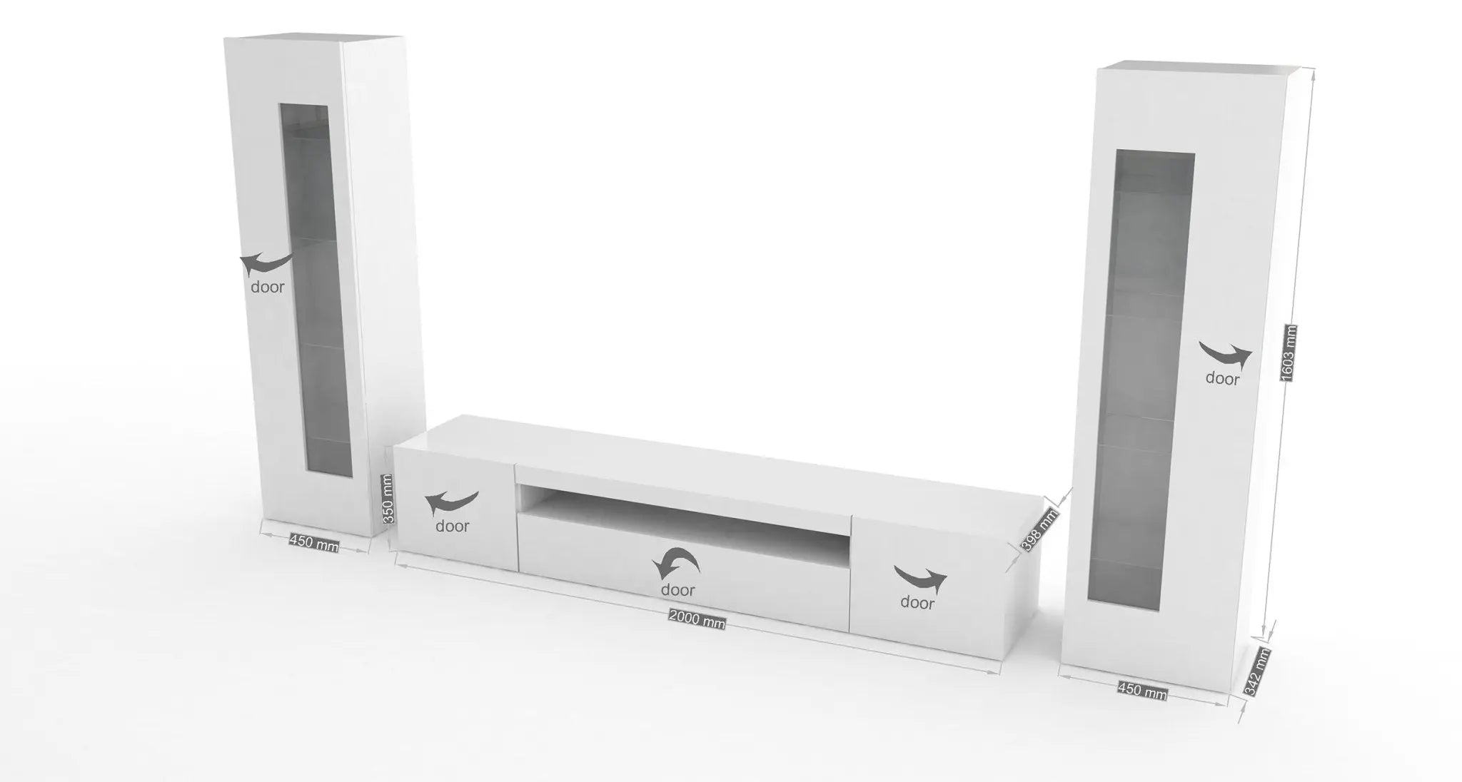 Porta TV con 2 vetrine Daiquiri in bianco lucido per il soggiorno