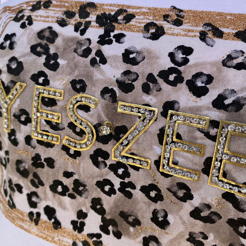 Yes Zee Maglietta Donna 1461 con Brillantini – T-Shirt Gesso