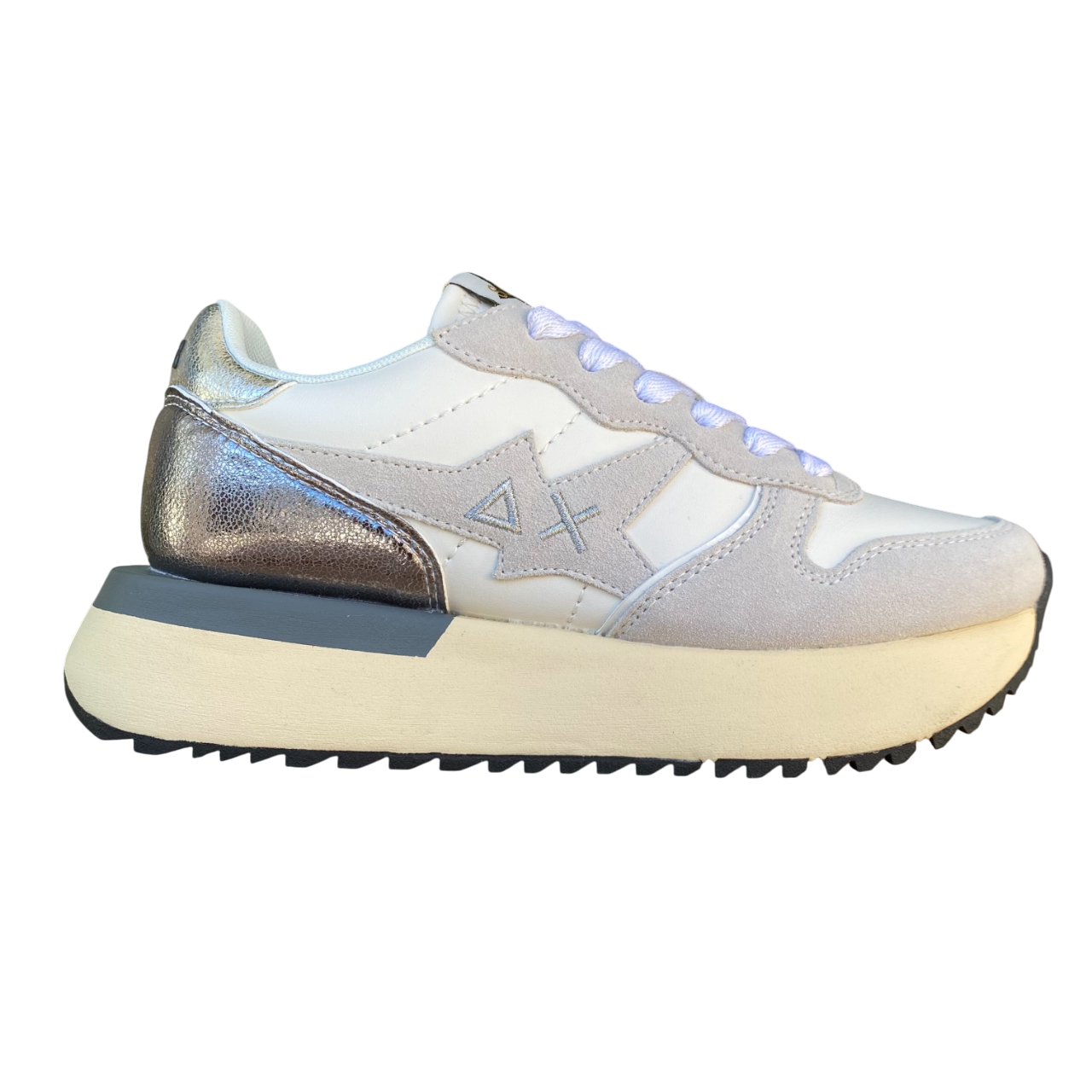 Sun68 Big Stargirl – Sneaker Donna in Similpelle e Suede Z45222 01 Bianco | Stile Running, Dettagli Laminati, Comfort Metropolitano