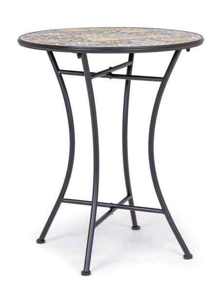 Tavolo da giardino in ceramica e ferro con mosaico Naxos Ø60 x 75h