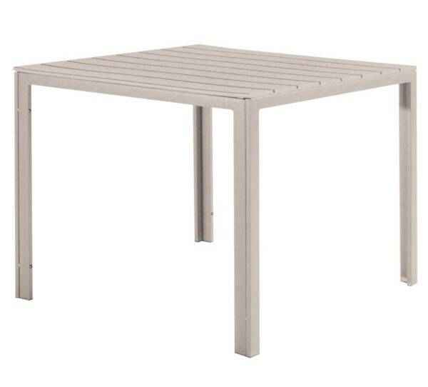 Tavolo Tenerife 78x78x74h cm – Struttura in Metallo e Top HDPE Effetto Legno Beige