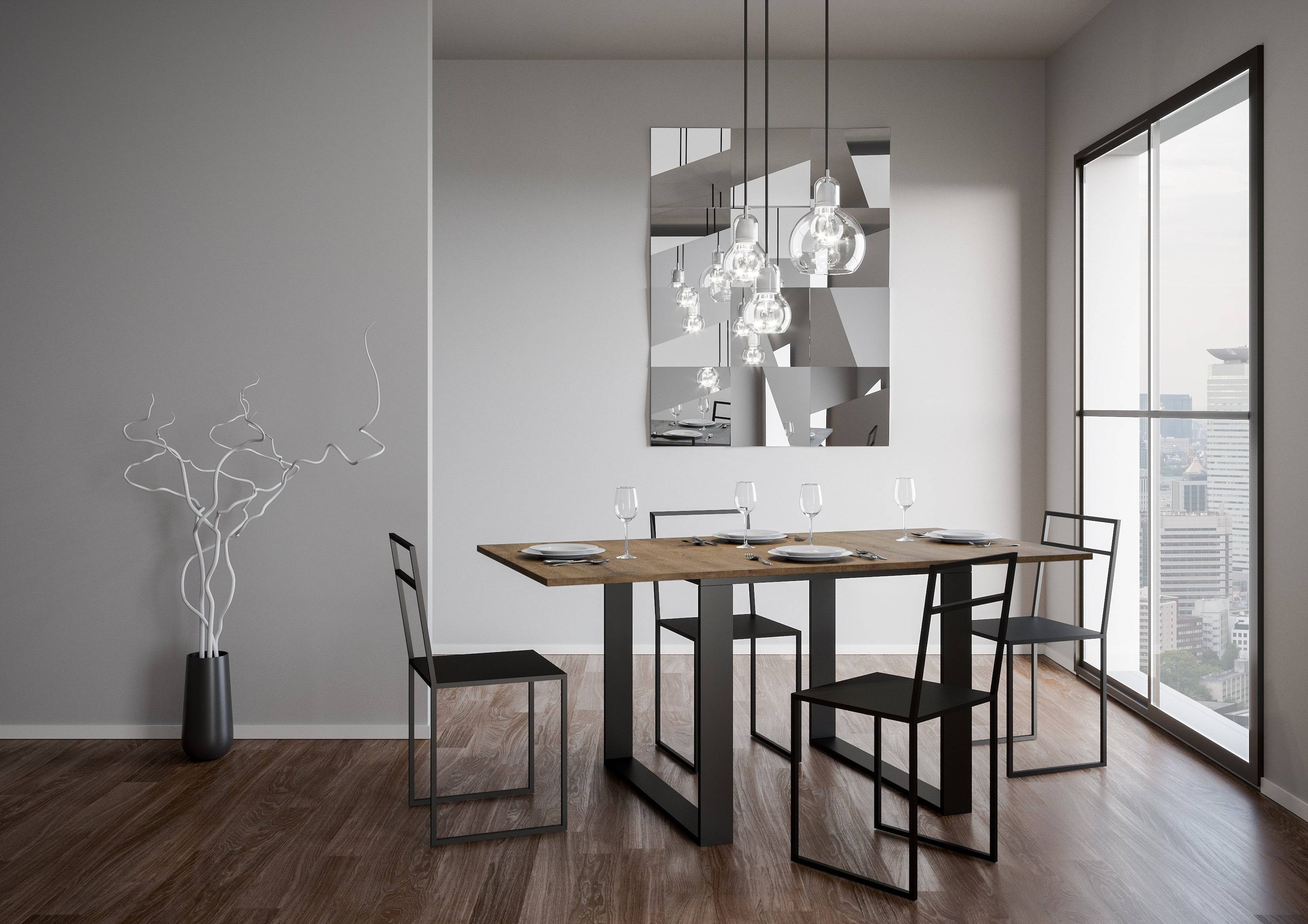 Tavolo apribile Tecno Libra con telaio Antracite, dimensioni 90x90/180 cm e 90x120/240 cm