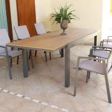 Tavolo Allungabile Cayman 160/240 X 95 in Alluminio Bianco/Taupe con Piano Polywood Teak