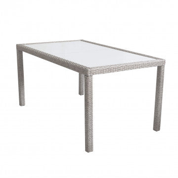 Tavolo da giardino Azore 150 x 90 rettangolare con struttura in metallo e wicker e piano in vetro