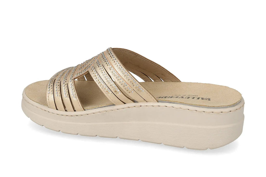 Valleverde Sandalo Ciabatta Donna Platino Fasce Incrociate Zeppa - 55601