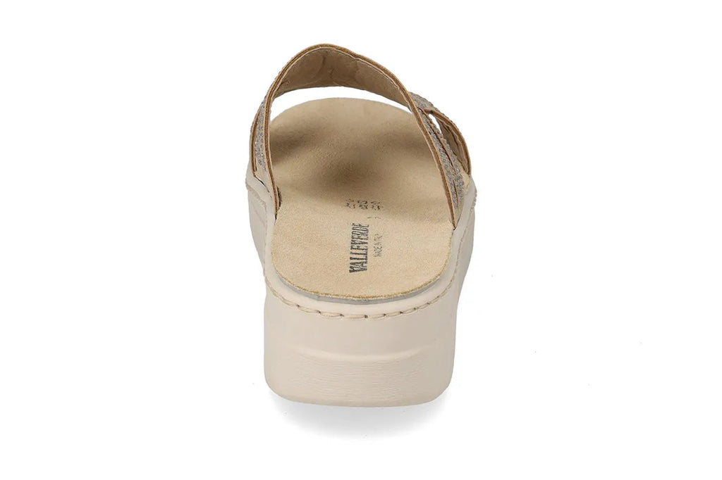Valleverde Sandalo Ciabatta Donna Platino Fasce Incrociate Zeppa - 55601