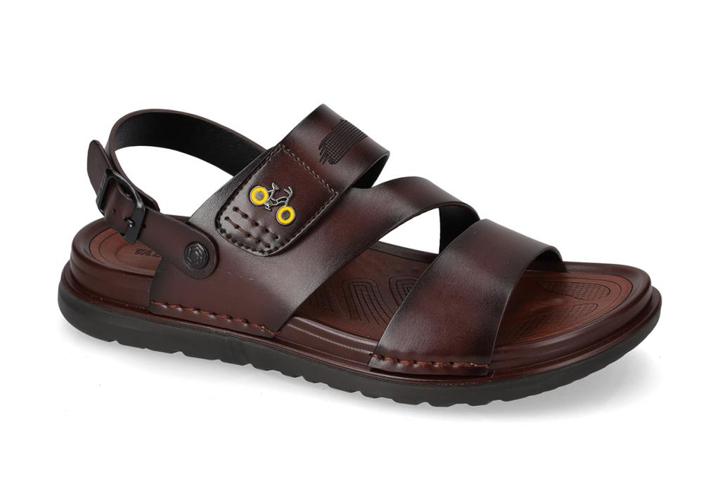 Valleverde Sandalo Uomo Velcro Sottopiede Pelle Marrone - 54821