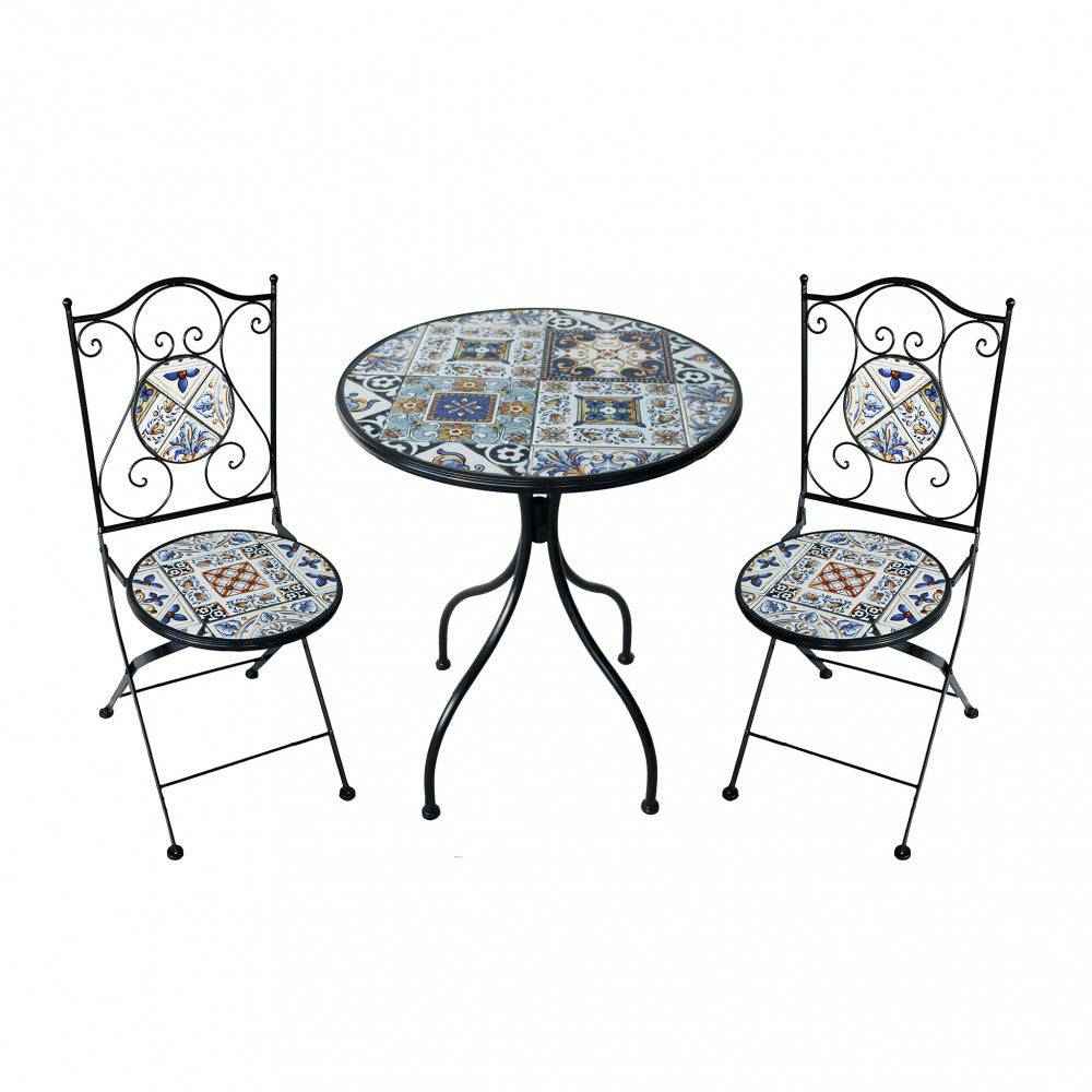Set 2 Sedie e Tavolo Rotondo ø 60 Persefone - Pieghevole, Colori: Blu, Bianco