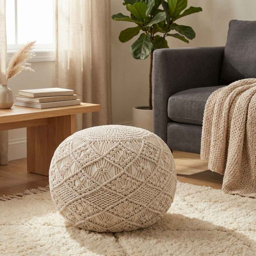 Pouf Bengasi: Quadrato, Bianco, Cotone, 45x45x45cm