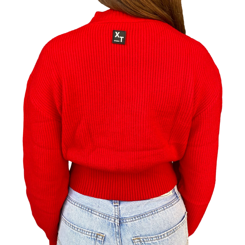 XT Studio maglia girocollo da donna a coste X124WT7038K50401 rosso