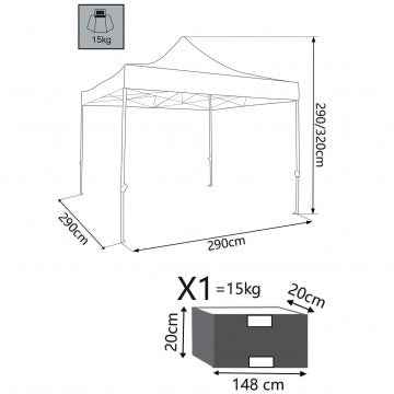 Gazebo pieghevole 3x3 m telo poliestere 420D struttura metallo