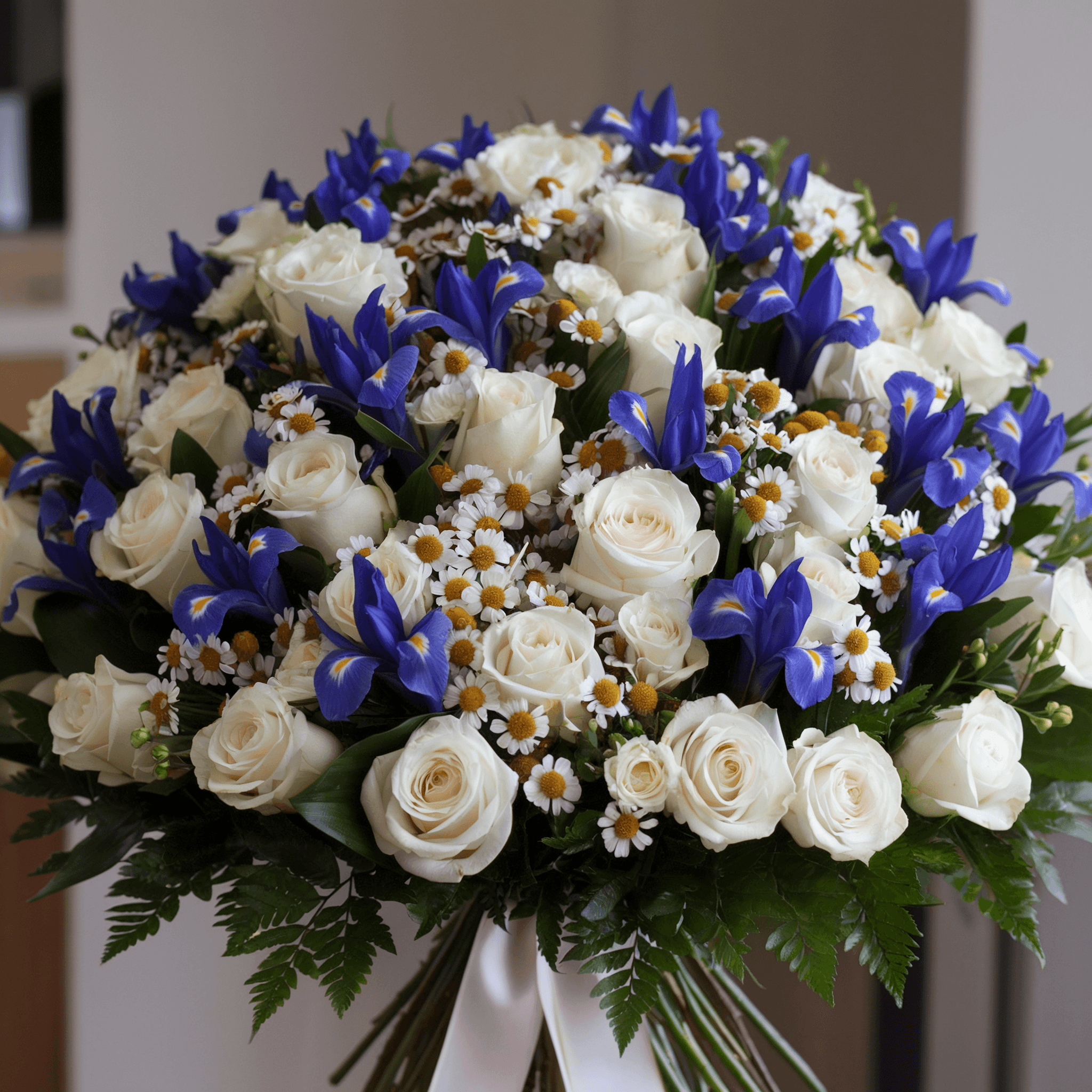 PUREZZA BLU – Bouquet di Rose Bianche e Iris