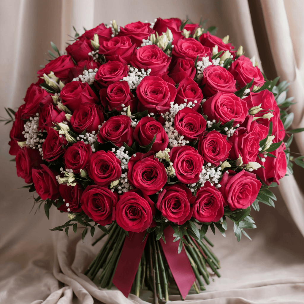 ETERNA PASSIONE – Rose Rosse, Gypsophila e Verde Decorativo