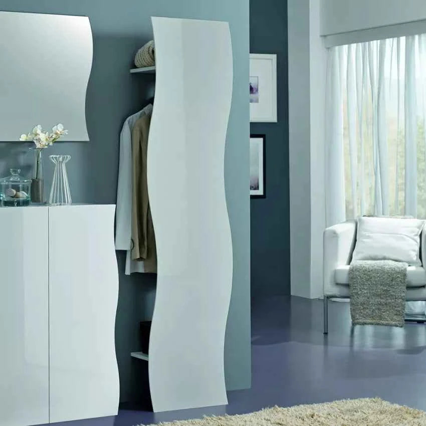 Appendiabiti Moderno Onda - Bianco Lucido, Made in Italy