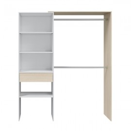 Armadio Guardaroba 158x40x187h in Rovere Chiaro e Bianco con Ripiani e Appendiabiti