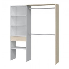 Armadio Guardaroba 158x40x187h in Rovere Chiaro e Bianco con Ripiani e Appendiabiti