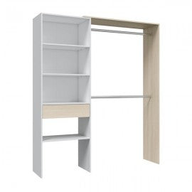Armadio Guardaroba 158x40x187h in Rovere Chiaro e Bianco con Ripiani e Appendiabiti