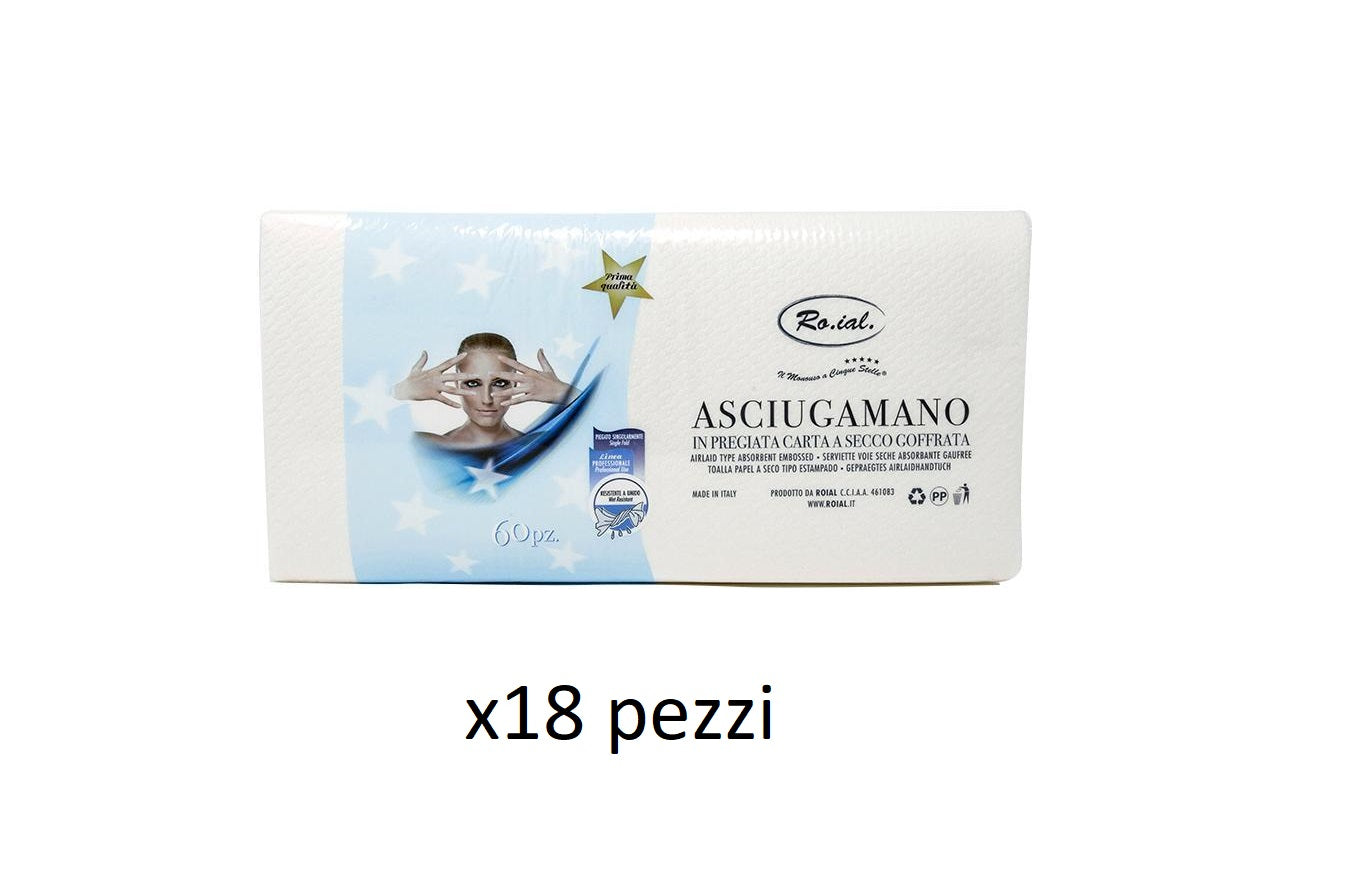 RO.IAL. ASCIUGAMANO CARTA RIPIEGATI 1080 PZ ASCIUGAMANI DA 60 PEZZI X 18 CONFEZIONI