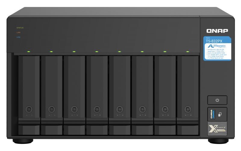 QNAP TS-832PX NAS Tower Collegamento ethernet LAN Alluminio, Nero AL324 [TS-832PX-4G]