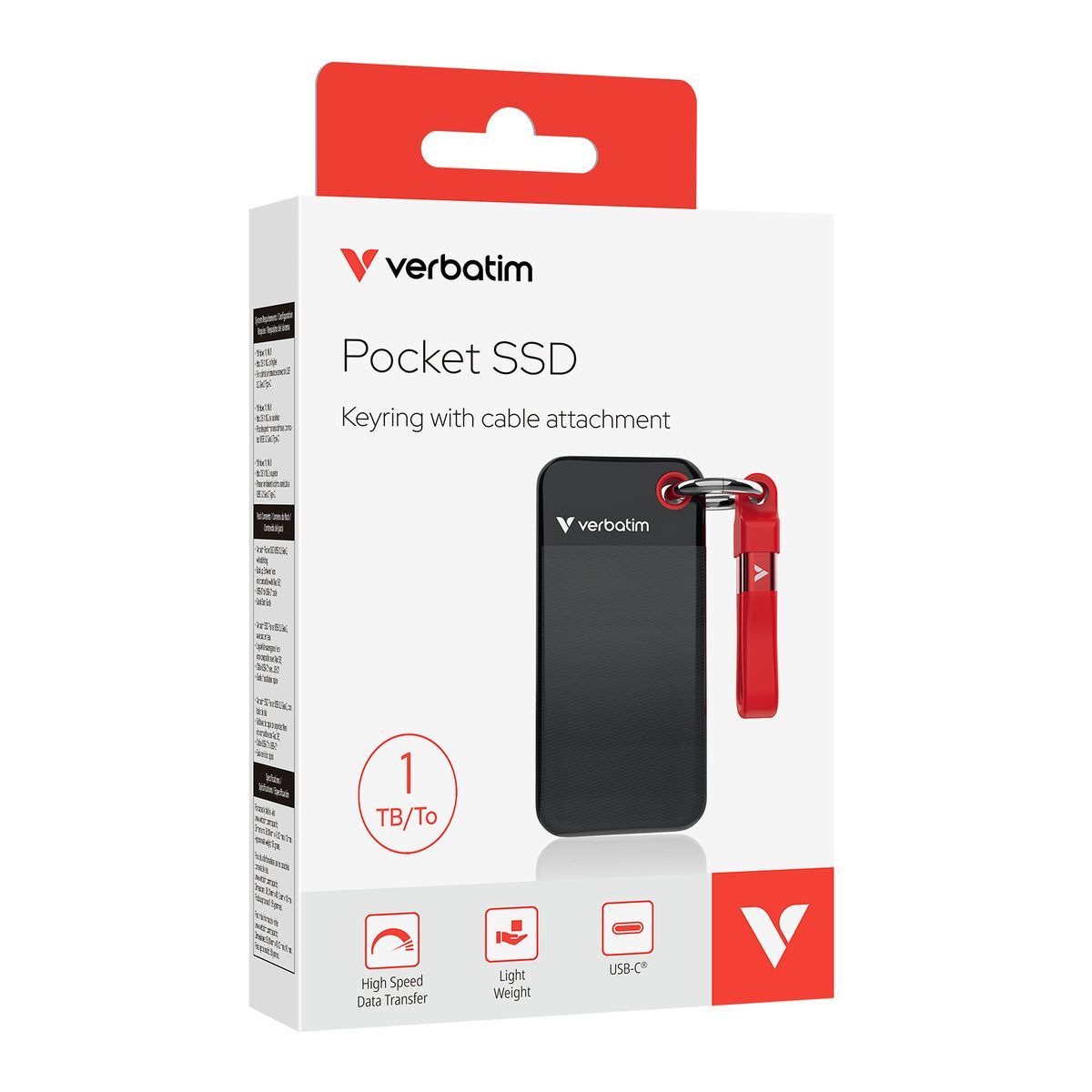 Verbatim Pocket SSD 1 TB USB tipo-C 3.2 Gen 2 (3.1 Gen 2) Nero, Rosso [32192]