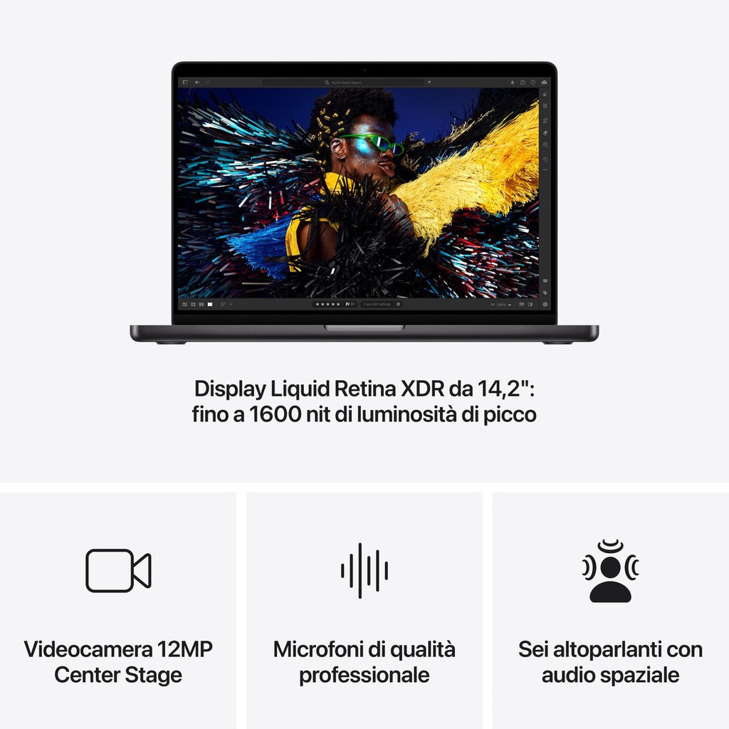 Apple MacBook Pro 14": Chip M4 con cpu 10 core e gpu 10 core, 1TB SSD - Nero siderale [MCX04T/A]