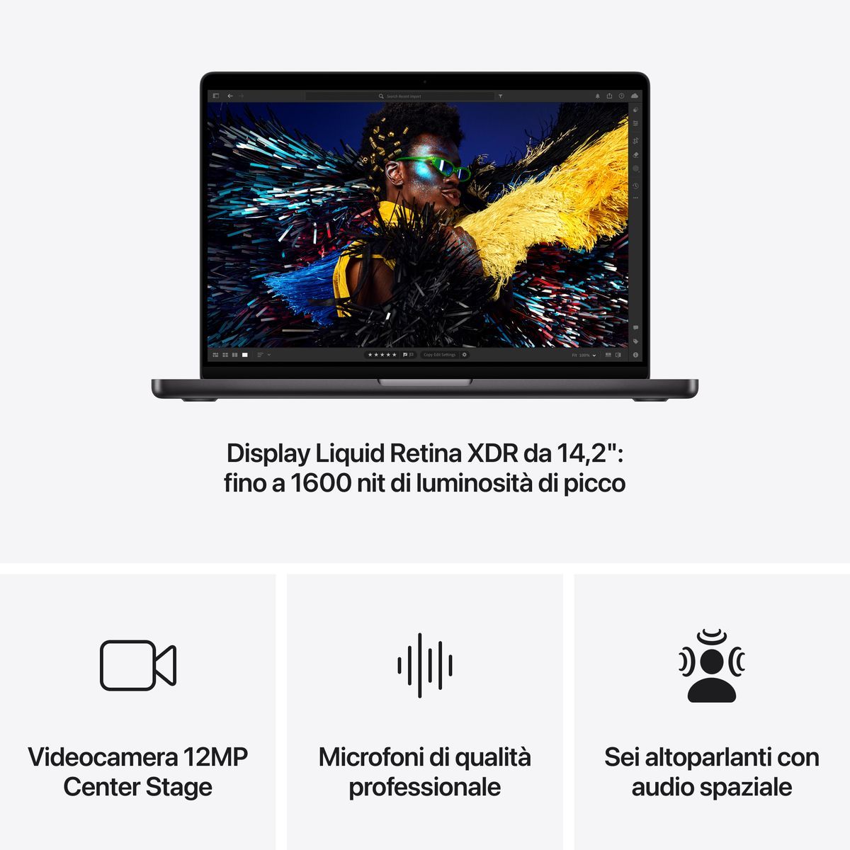 Apple MacBook Pro 14": Chip M4 con cpu 10 core e gpu 10 core, 1TB SSD - Nero siderale [MCX04T/A]