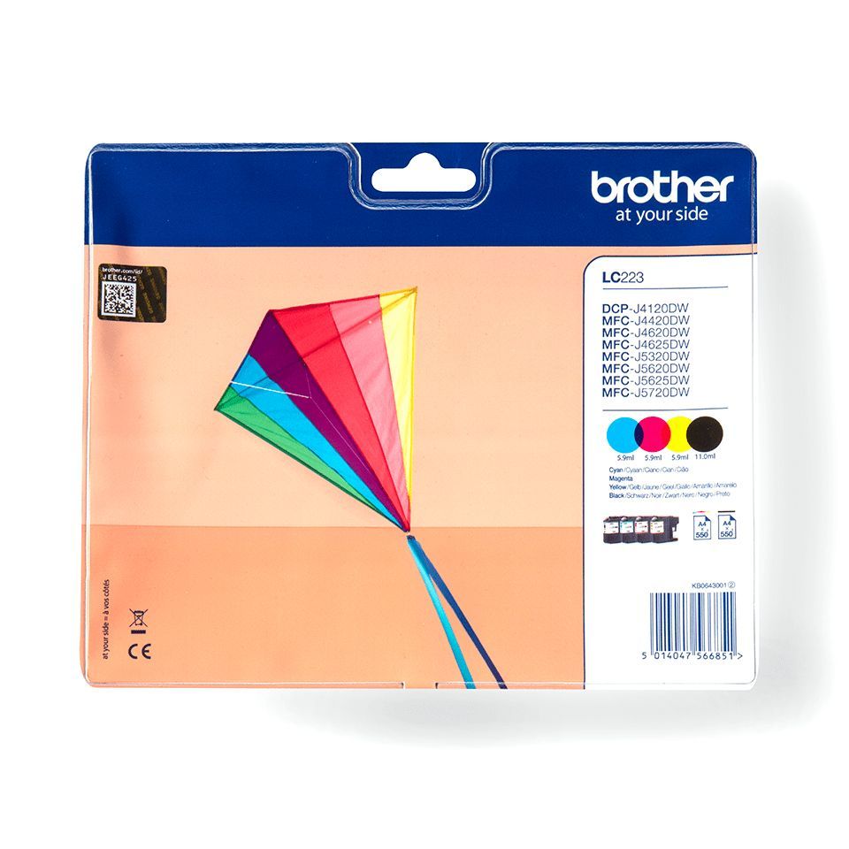 Brother LC-223VALBP cartuccia d'inchiostro 4 pz Originale Nero, Ciano, Magenta, Giallo [LC223VALBP]