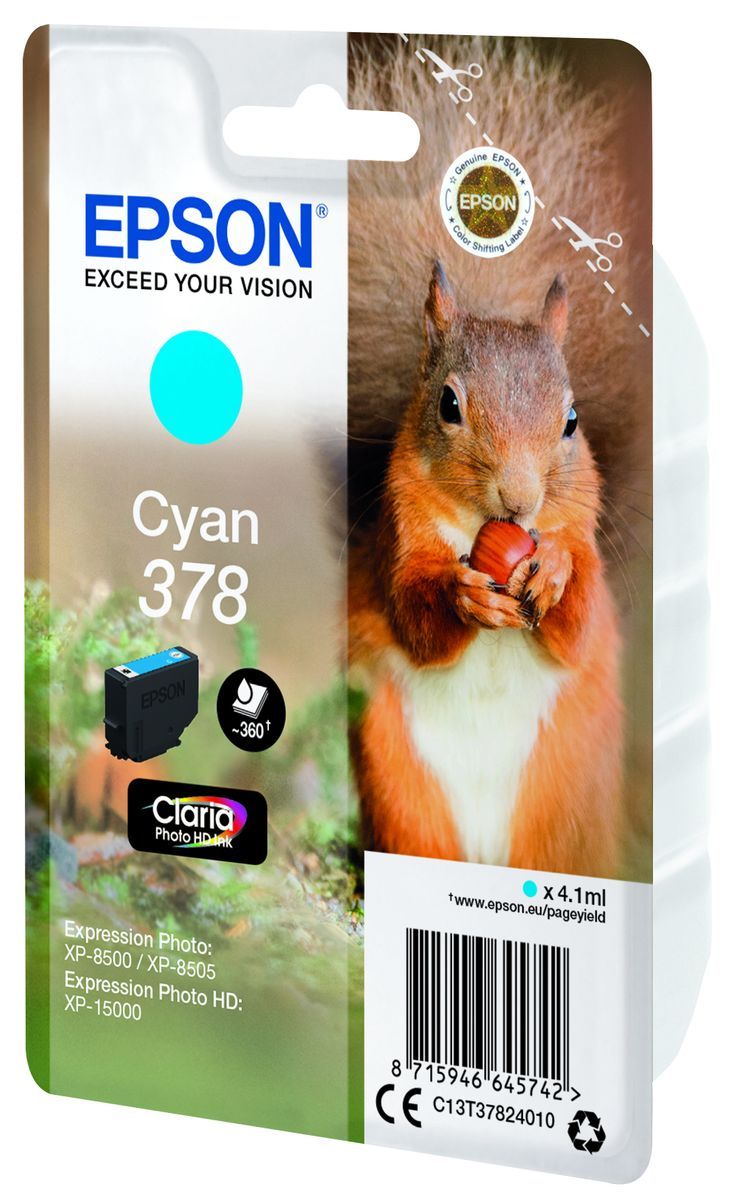 Epson Squirrel Singlepack Cyan 378 Claria Photo HD Ink [C13T37824010]