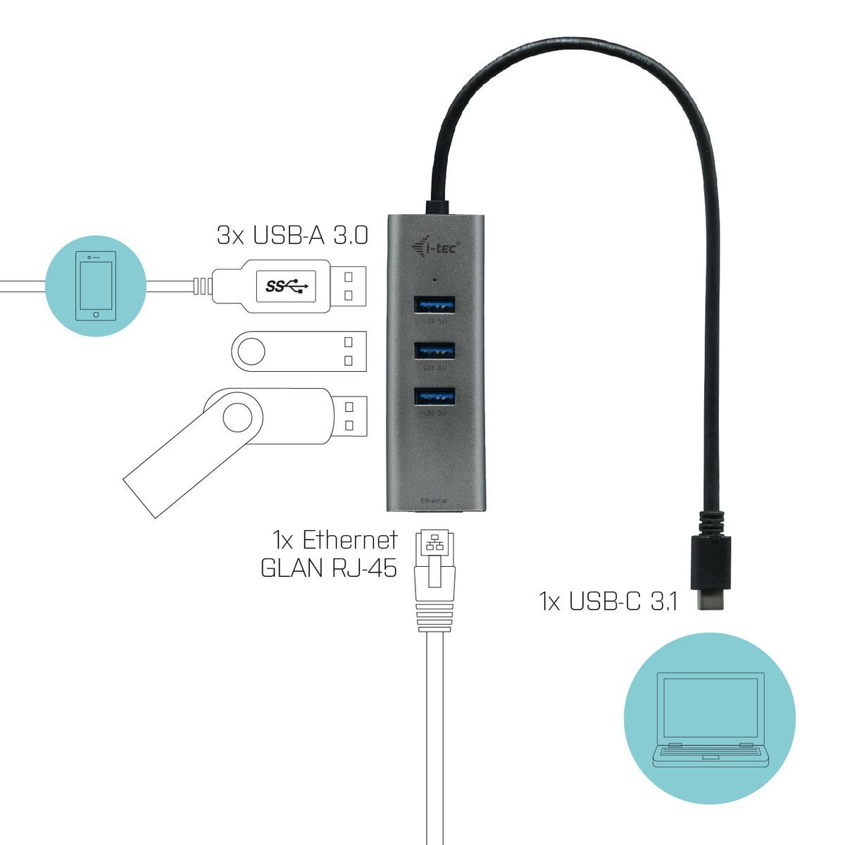 i-tec Metal C31METALG3HUB pannello drive bay Grigio [C31METALG3HUB]