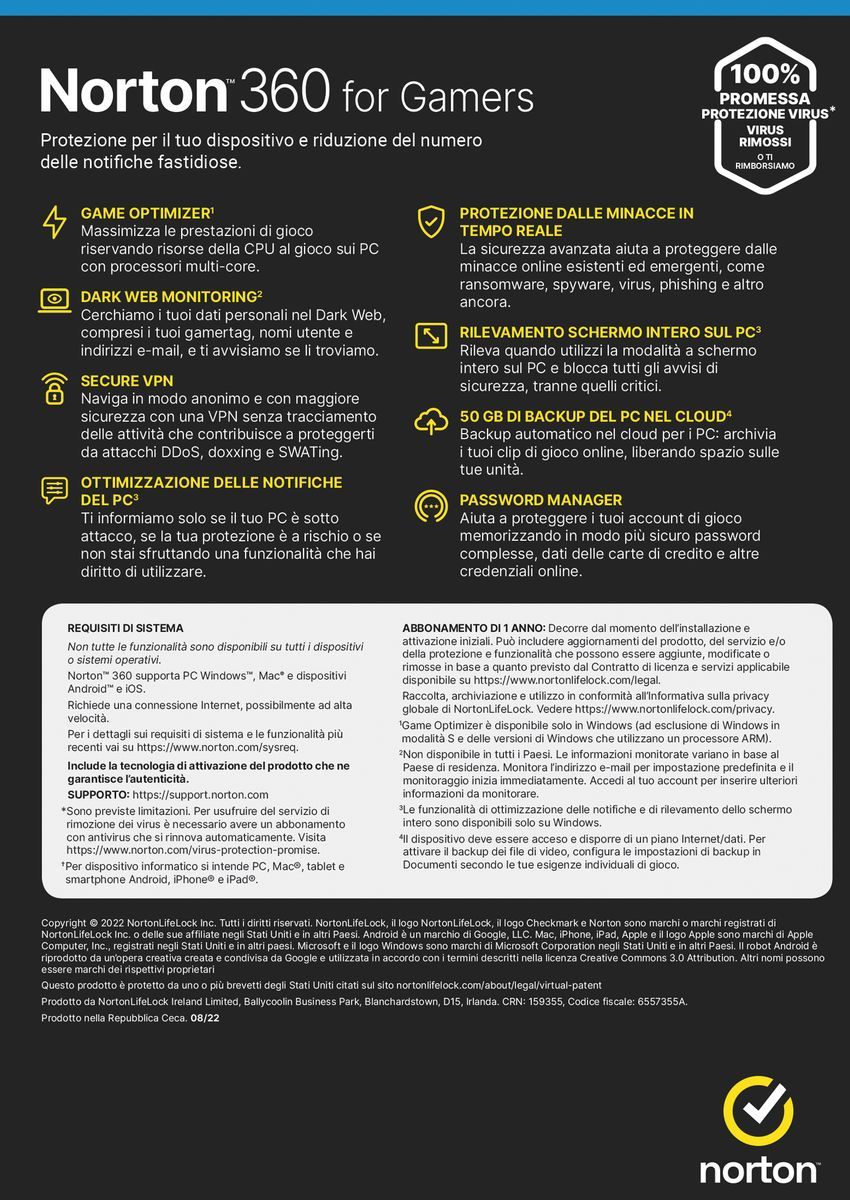 NortonLifeLock Norton 360 for Gamers 2023 Gestione della sicurezza Full 1 licenza/e 1 anno/i [21429372]