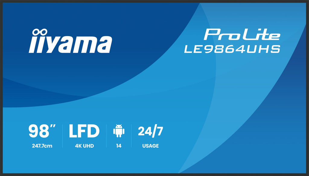 iiyama LE9864UHS-B1AG visualizzatore di messaggi Pannello piatto per segnaletica digitale 2,49 m (98") Wi-Fi 500 cd/m 4K Ultra HD Nero Processore integrato Android 24/7 [LE9864UHS-B1AG]