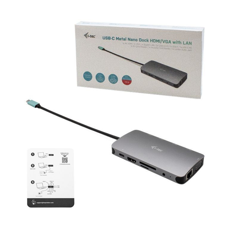 i-tec Metal USB-C Nano Dock HDMI/VGA with LAN + Universal Charger 77 W [C31NANOVGA77W]