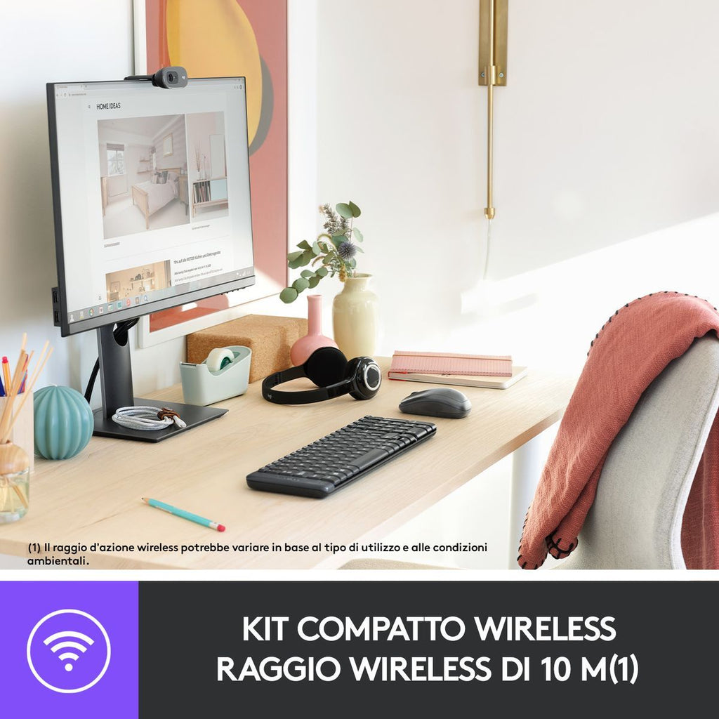 Logitech MK220 Combo Tastiera e Mouse Wireless Compatti per Windows, 2,4 GHz Wireless con Ricevitore USB Unifying, Durata Batteria di 24 Mesi, Compatibile con PC, Laptop [920-003721]