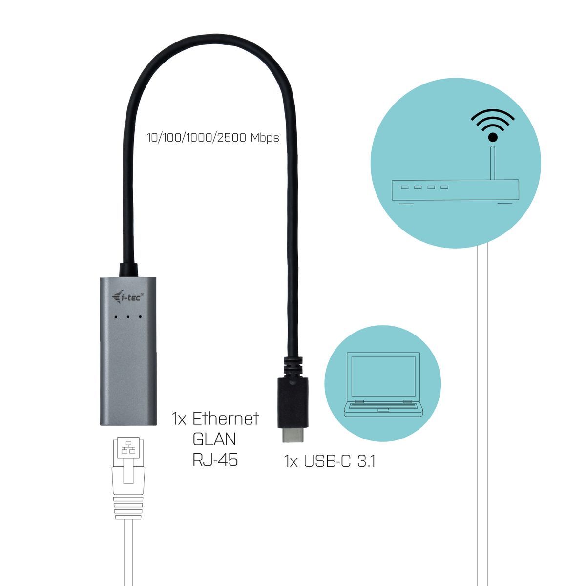 i-tec Metal USB-C/USB-A 2.5Gbps Ethernet Adapter [C31METAL25LAN]