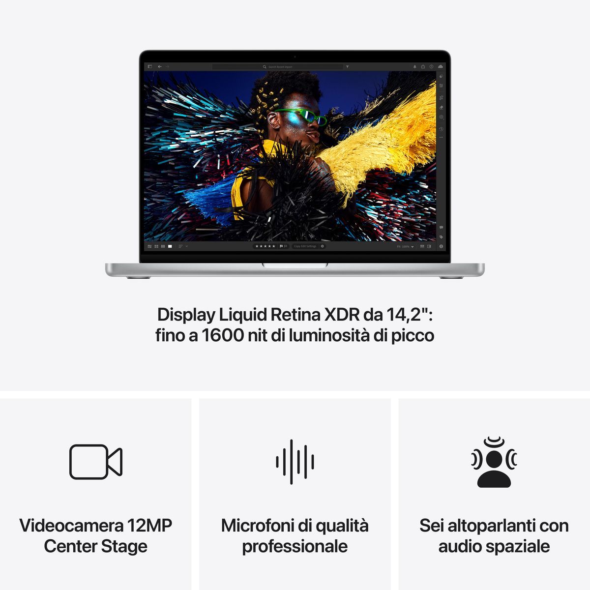 Apple MacBook Pro 14": Chip M4 Pro con cpu 12 core e gpu 16 core, 512GB SSD - Argento [MX2E3T/A]