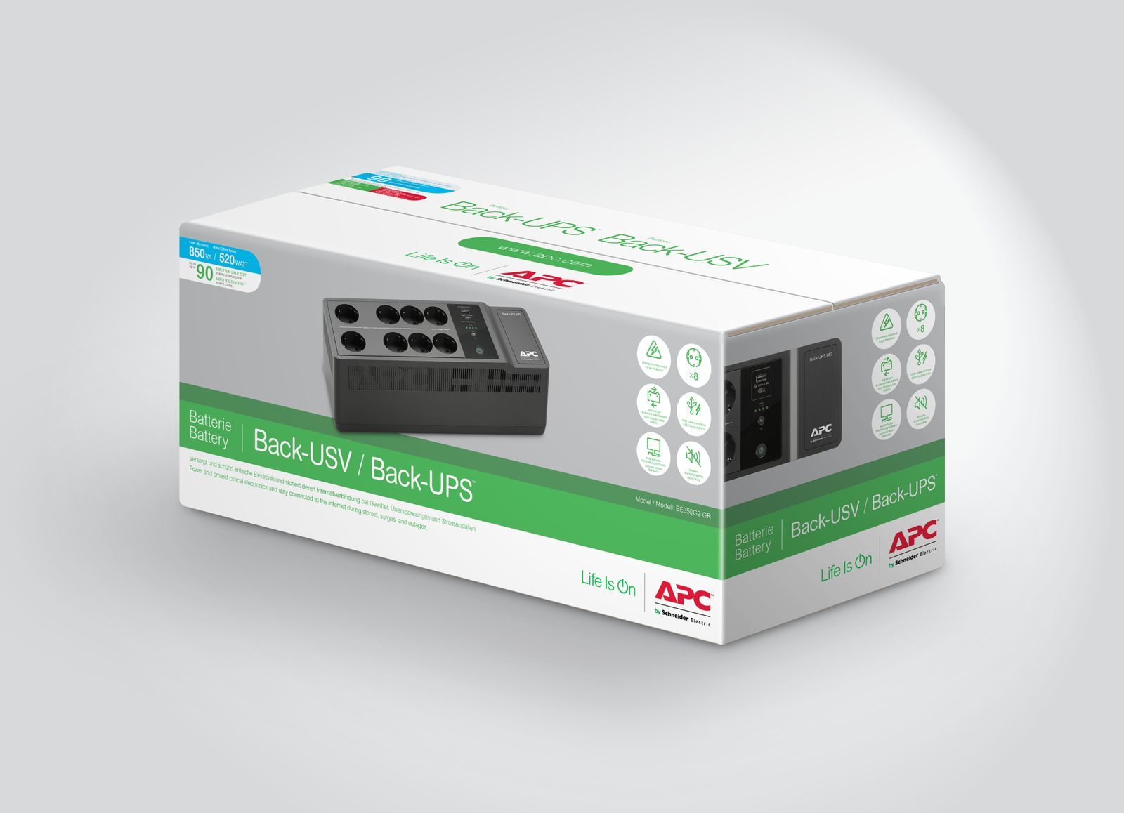 APC BE850G2-GR gruppo di continuità (UPS) Standby (Offline) 0,85 kVA 520 W 8 presa(e) AC [BE850G2-GR]