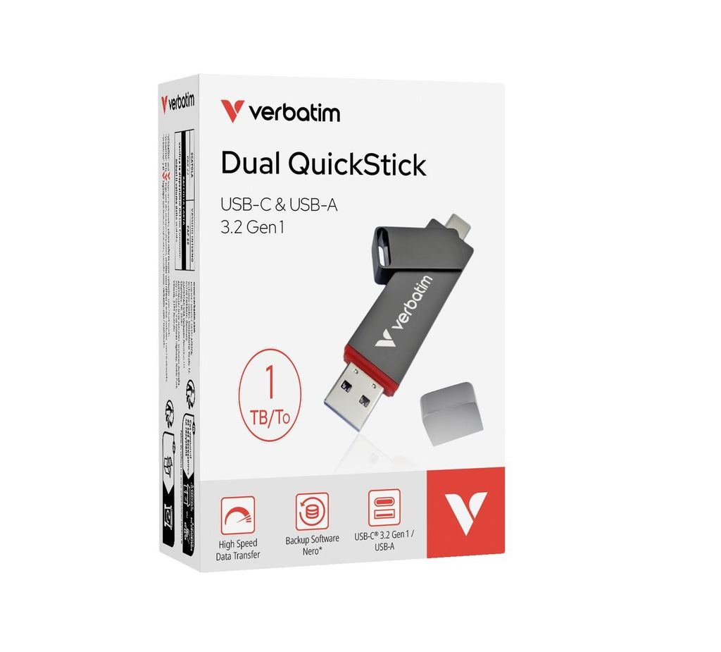 Verbatim Dual QuickStick unità flash USB 1 TB USB Type-A / USB Type-C 3.2 Gen 1 (3.1 Gen 1) Grigio [32043]
