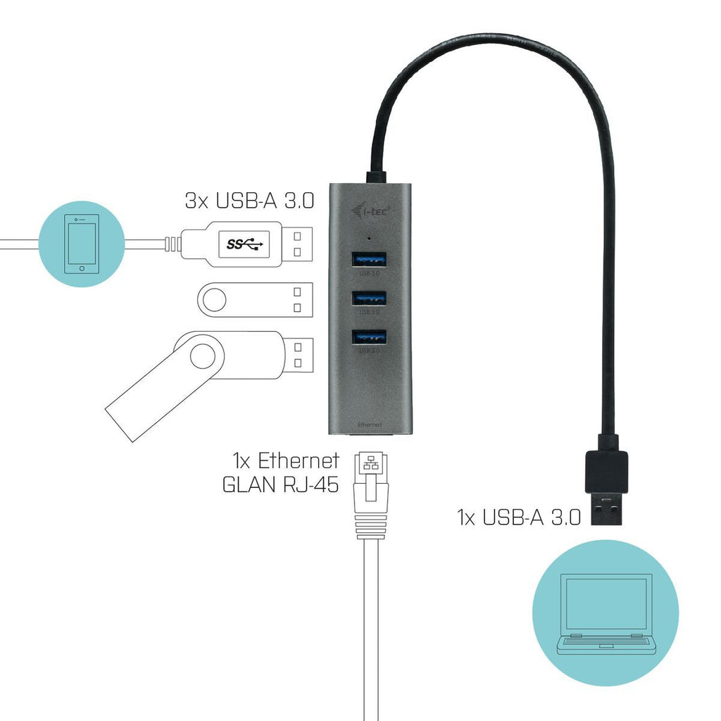 i-tec Metal U3METALG3HUB hub di interfaccia USB 3.2 Gen 1 (3.1 Gen 1) Type-A 5000 Mbit/s Grigio [U3METALG3HUB]
