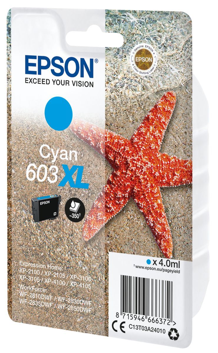 Epson Singlepack Cyan 603XL Ink [C13T03A24010]