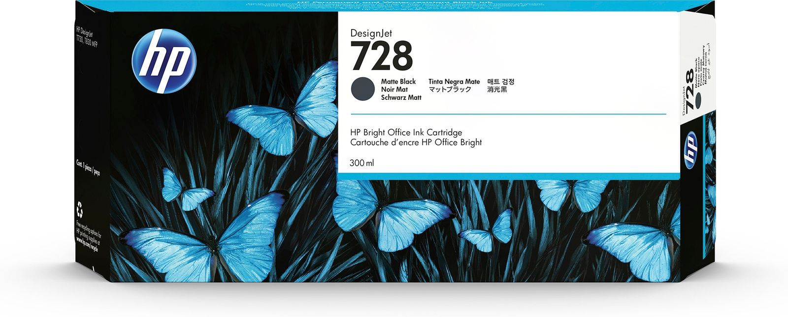 HP Cartuccia inchiostro nero opaco DesignJet 728, 300 ml [F9J68A]