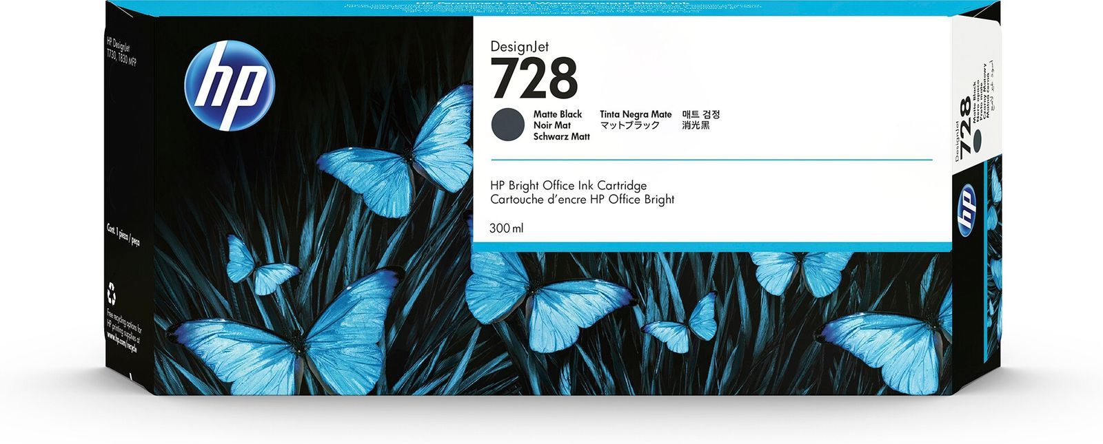 HP Cartuccia inchiostro nero opaco DesignJet 728, 300 ml [F9J68A]