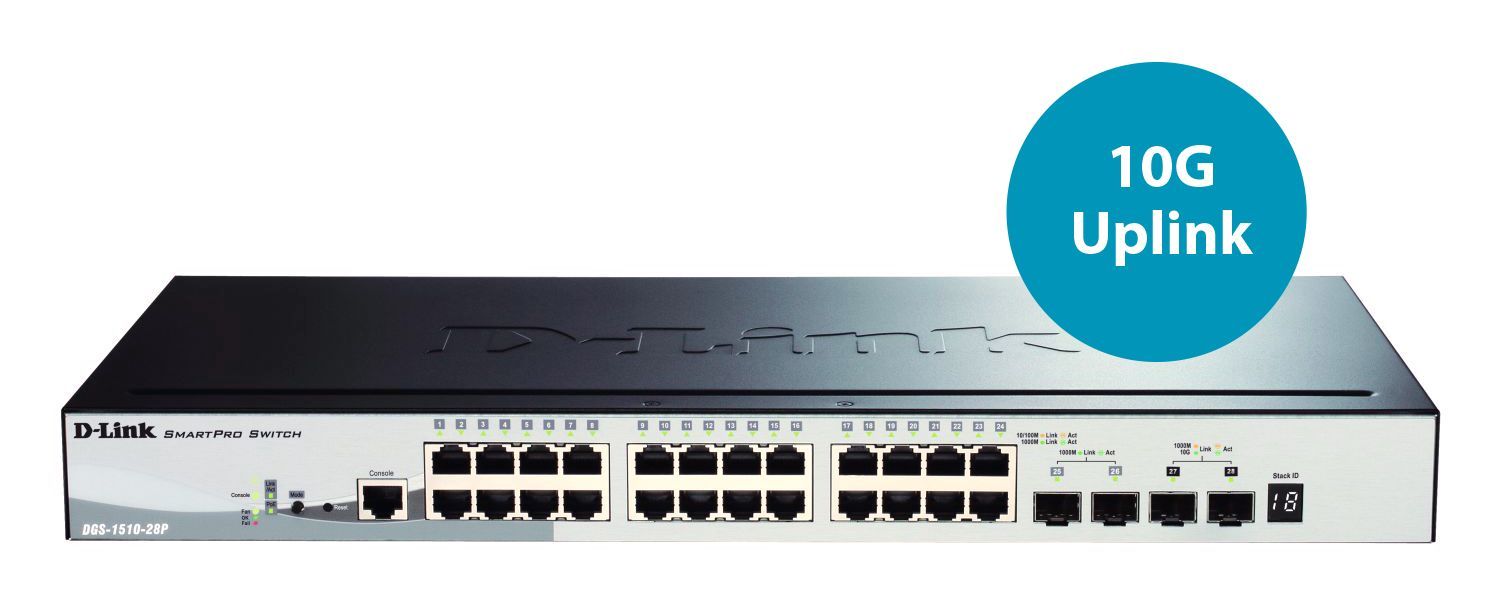 D-Link DGS-1510-28P switch di rete Gestito L3 Gigabit Ethernet (10/100/1000) Supporto Power over Ethernet (PoE) Nero [DGS-1510-28P]