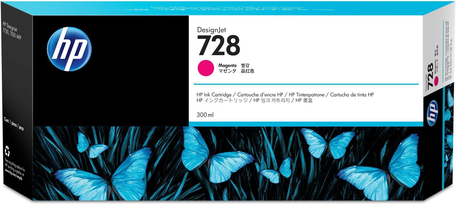 HP Cartuccia inchiostro magenta DesignJet 728, 300 ml [F9K16A]
