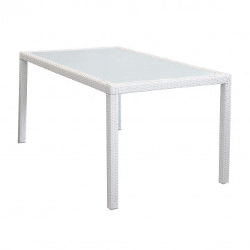 Tavolo da giardino Azore 150 x 90 rettangolare con struttura in metallo e wicker e piano in vetro