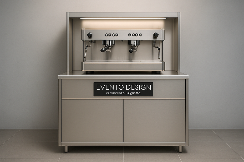 TAVOLO INOX AISI 304 PER MACCHINA CAFFÈ - 2 VANI A GIORNO CON TRAMOGGIA BATTIFILTRO E CASSETTO BATTIFILTRO - CM. 100X70X110H