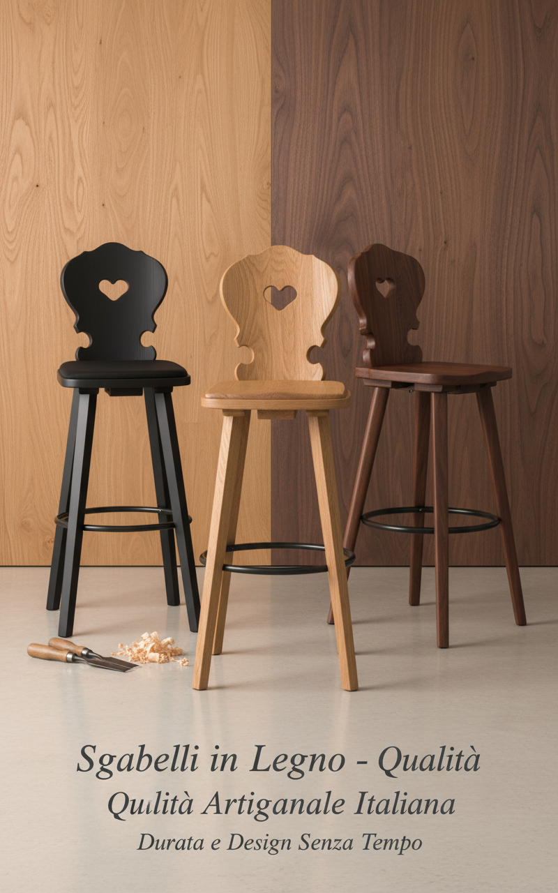 Sgabello Tirolese Tinta Naturale Legno Massello Sedile Legno Roma Bergamo Pavia Grosseto Aosta Biella Torino