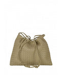 Woven Leather Crossbody Pouch — Drawstring Look