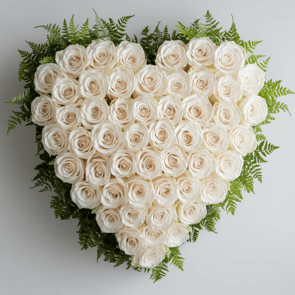 SERENITÀ ETERNA – Cuore Funebre di Rose Bianche