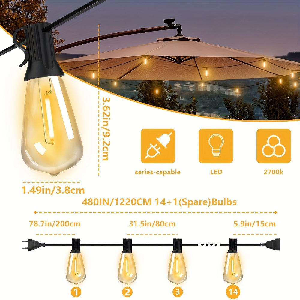 Catena Luminosa LED ST38 30,5 m – Lampadine Edison Dimmerabili Infrangibili per Esterni